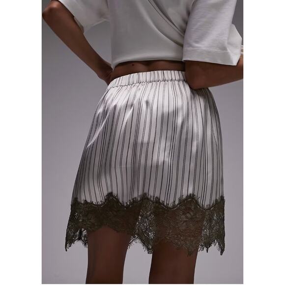 Topshop satin lace petticoat mini skirt in multi stripe size 4 / lace trim mini - Picture 2 of 9